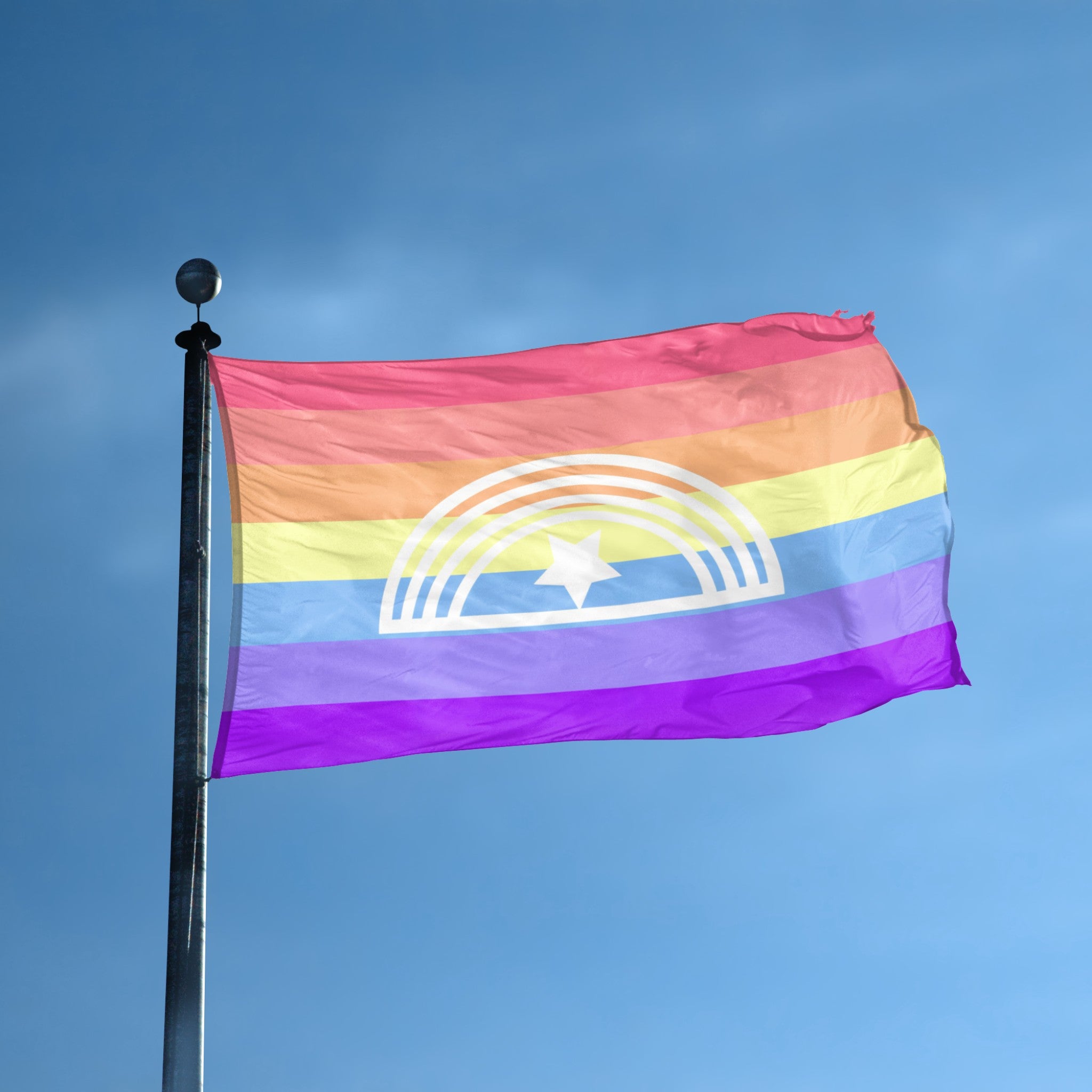 Xenogender Pride flag displayed outdoors – weatherproof house banner on pole | Bannerfi