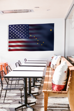 Load image into Gallery viewer, a room with a flag hanging on the wall
