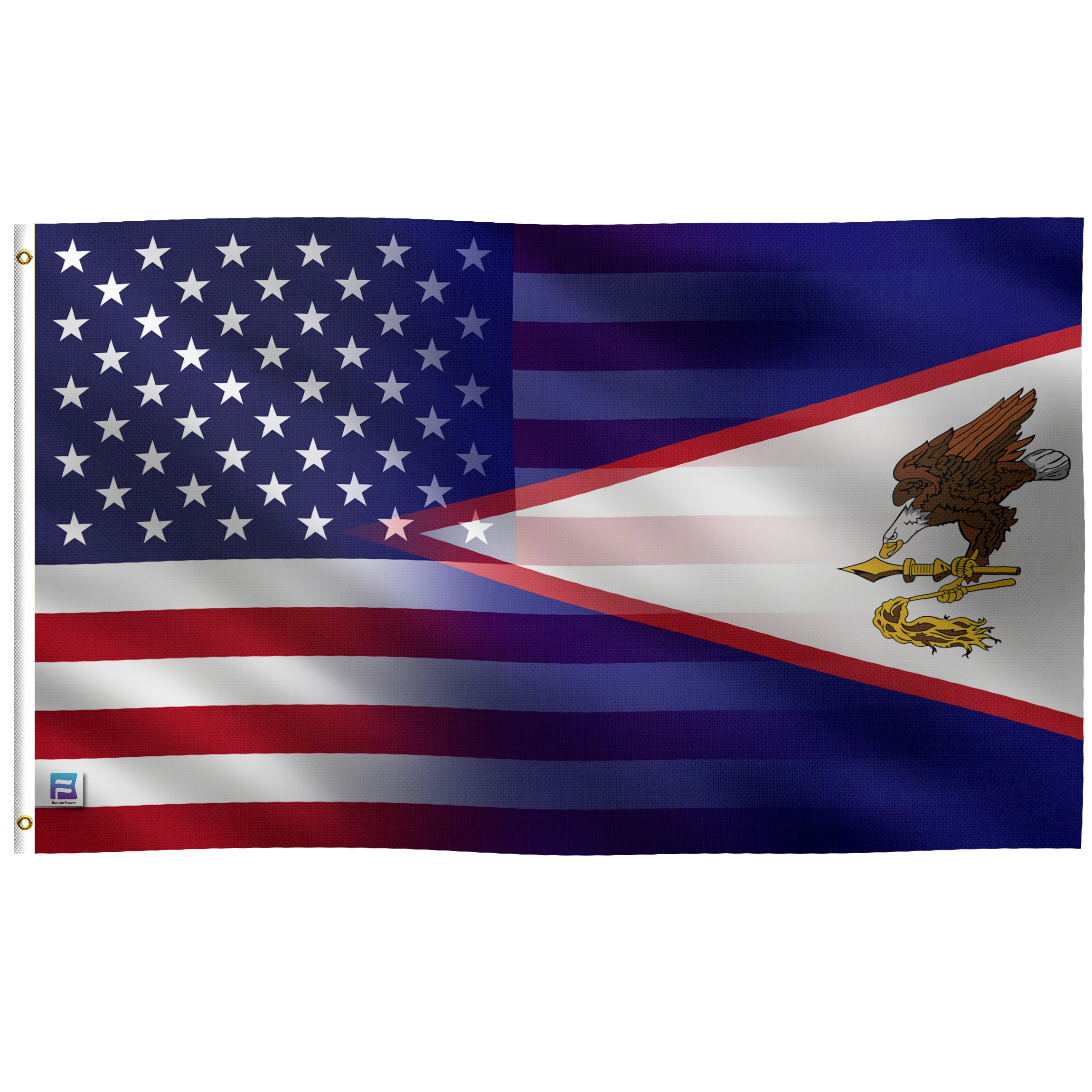 a flag with an eagle and a flag of the united states