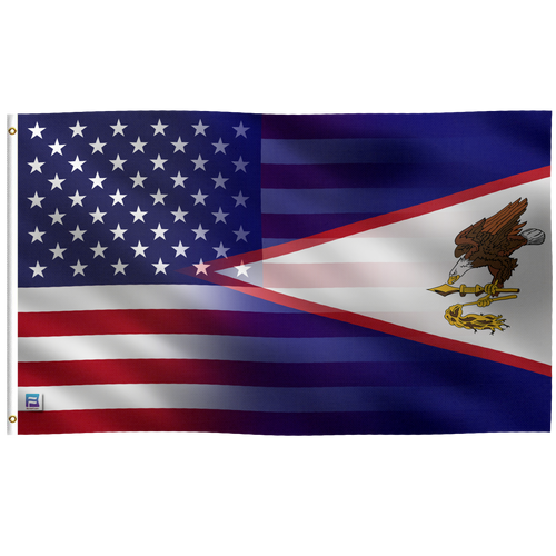 a flag with an eagle and a flag of the united states