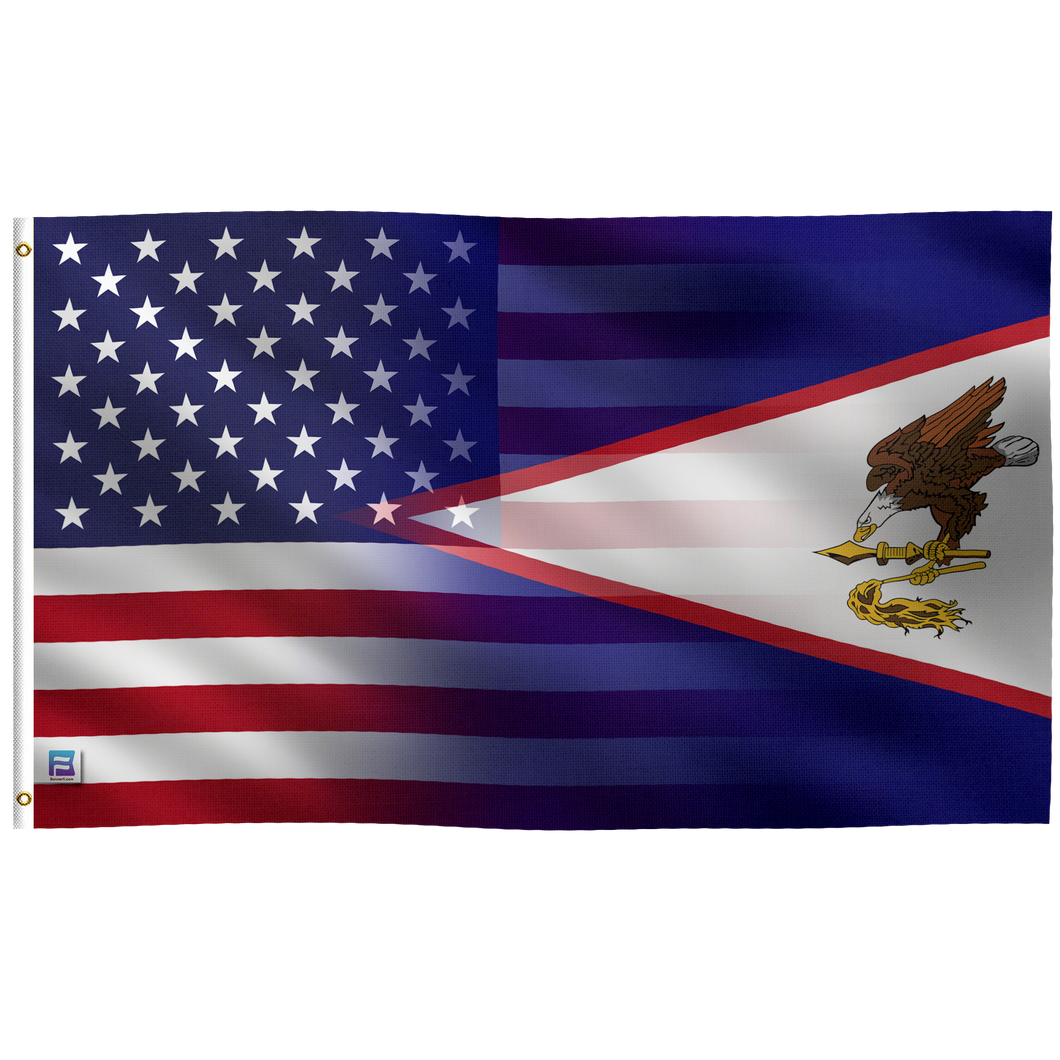 a flag with an eagle and a flag of the united states