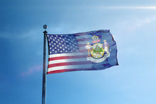 Load image into Gallery viewer, a flag flying in the wind with a blue sky in the background
