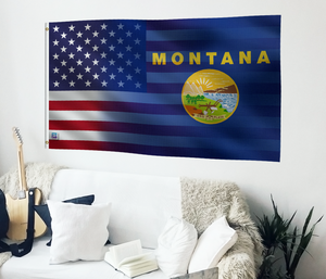 the flag of the state of montana hangs on a wall