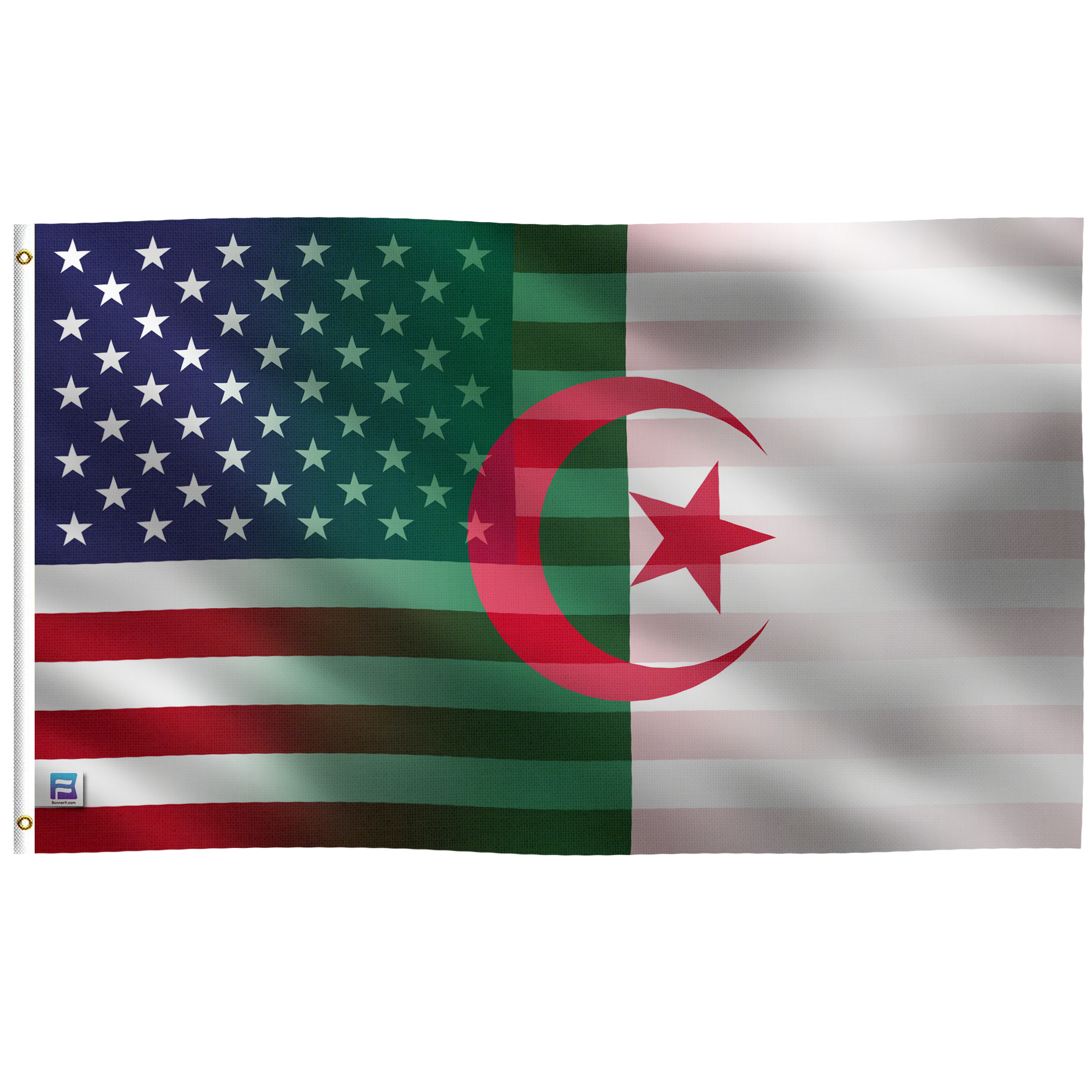 an American flag with the Algerian star and a crescent on it