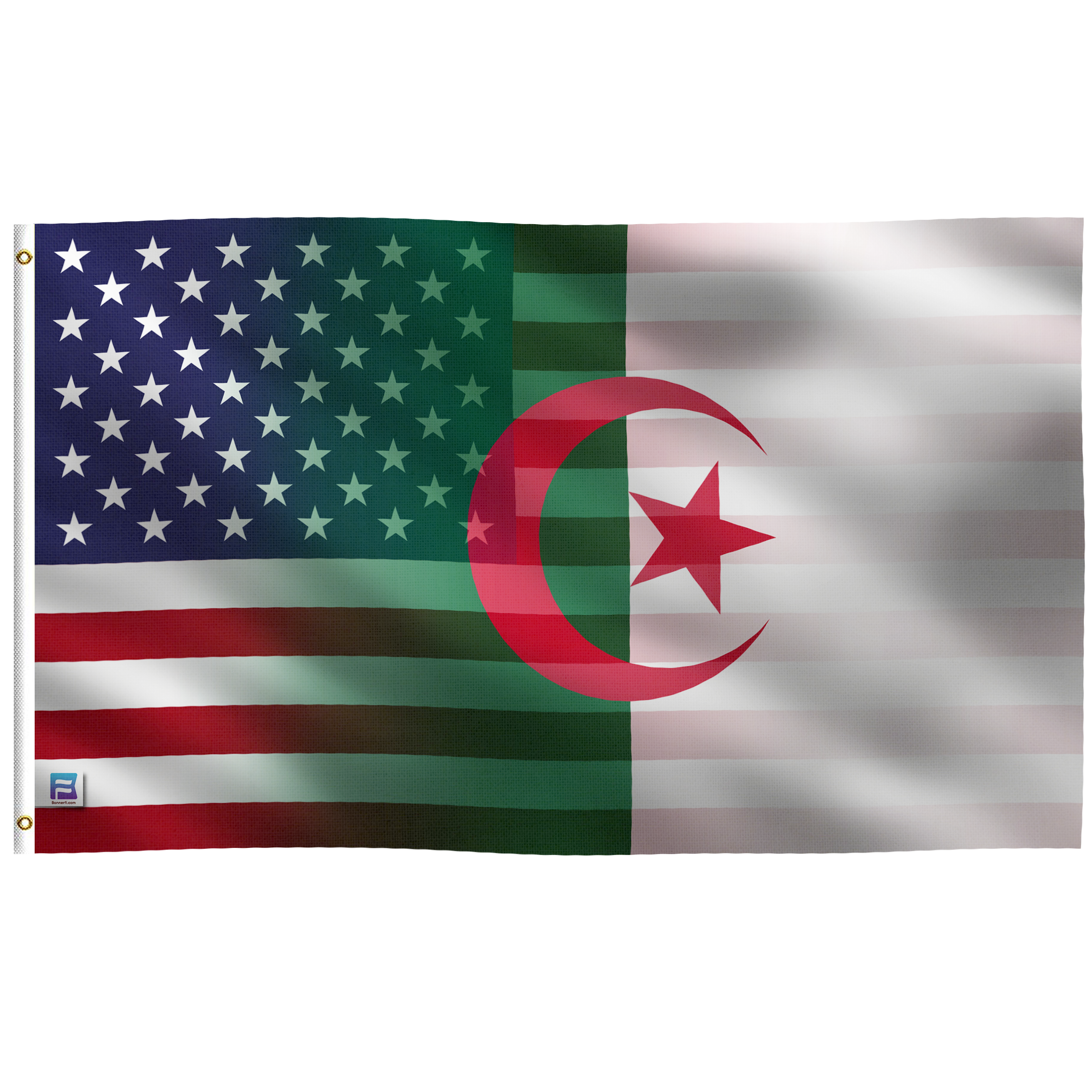 an American flag with the Algerian star and a crescent on it