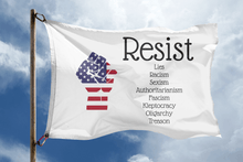 Load image into Gallery viewer, a white flag with the words resist on it

