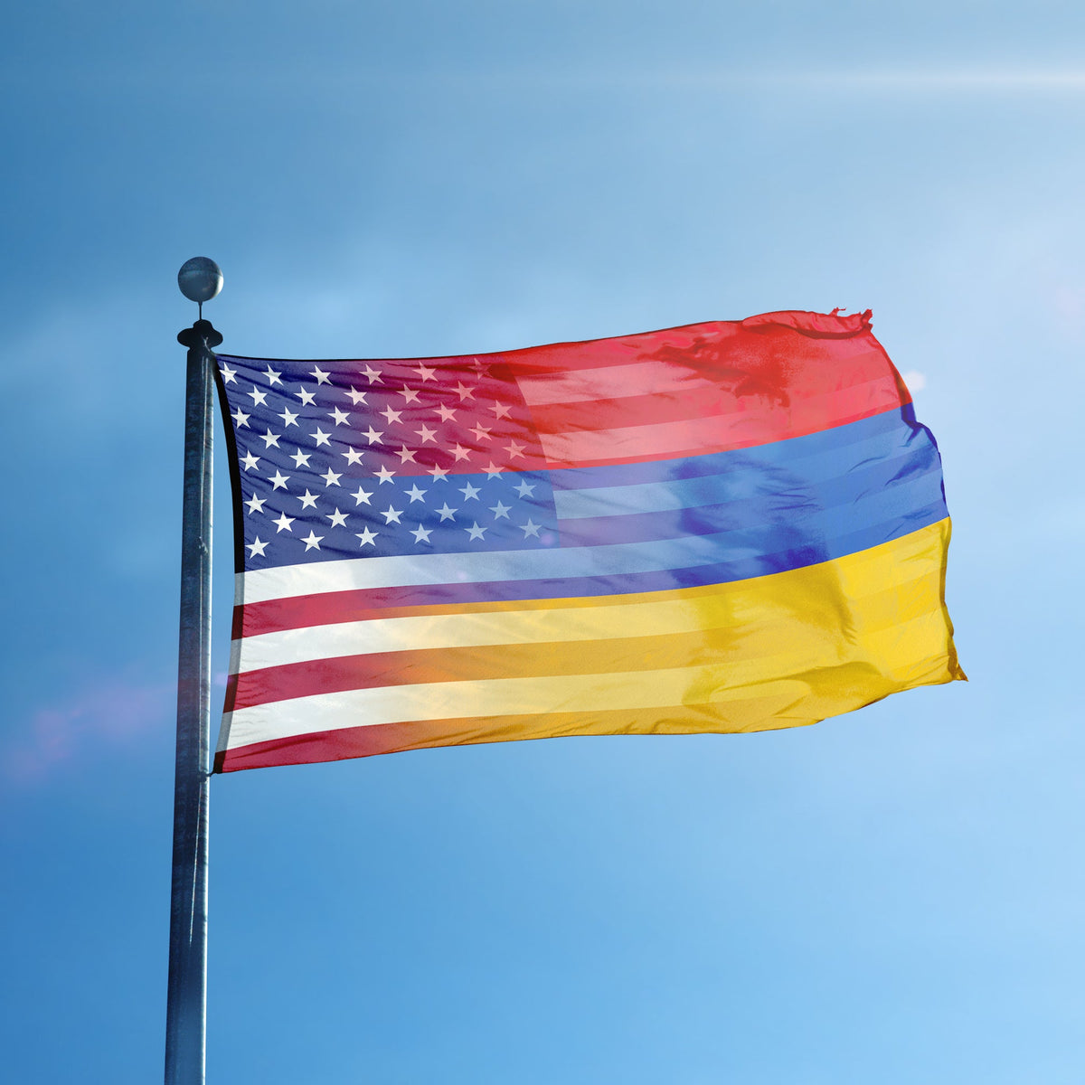 Armenian American Hybrid Flag on a flagpole - Flags by Bannerfi