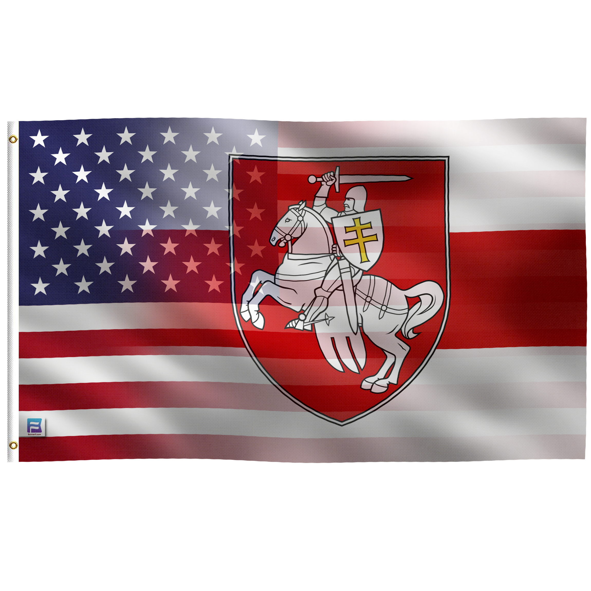 Belarusian American (Pahonia Coat of Arms) Hybrid Flag