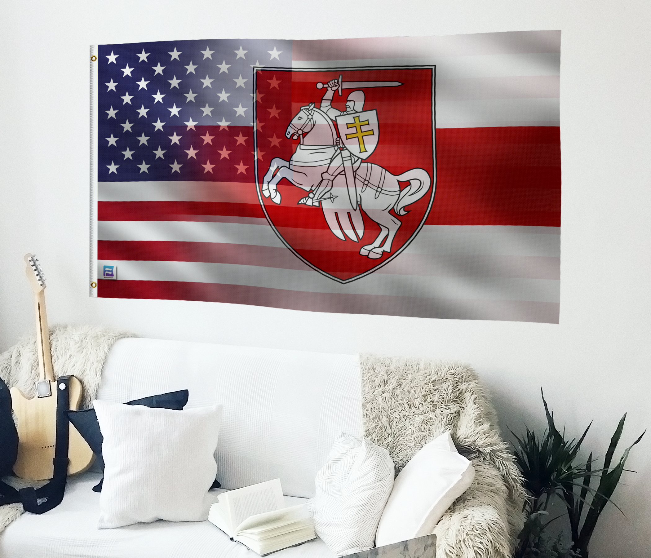 Belarusian American (Pahonia Coat of Arms) Hybrid Flag