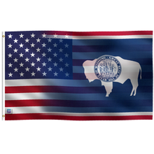 Load image into Gallery viewer, an american flag with a bison on it
