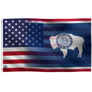 an american flag with a bison on it
