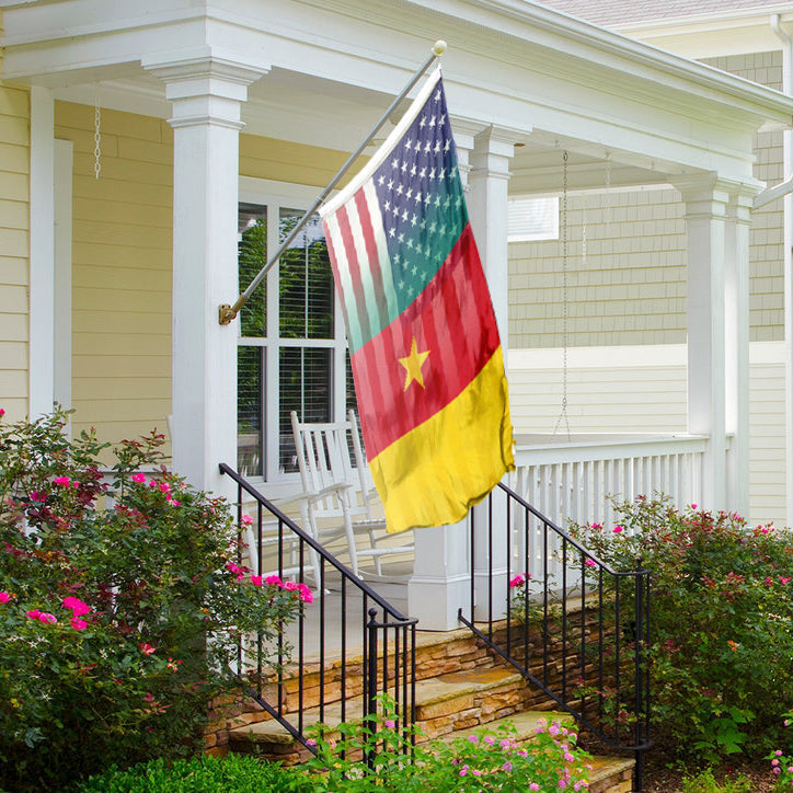 Cameroonian American Hybrid Flag on a front porch - Flags by Bannerfi