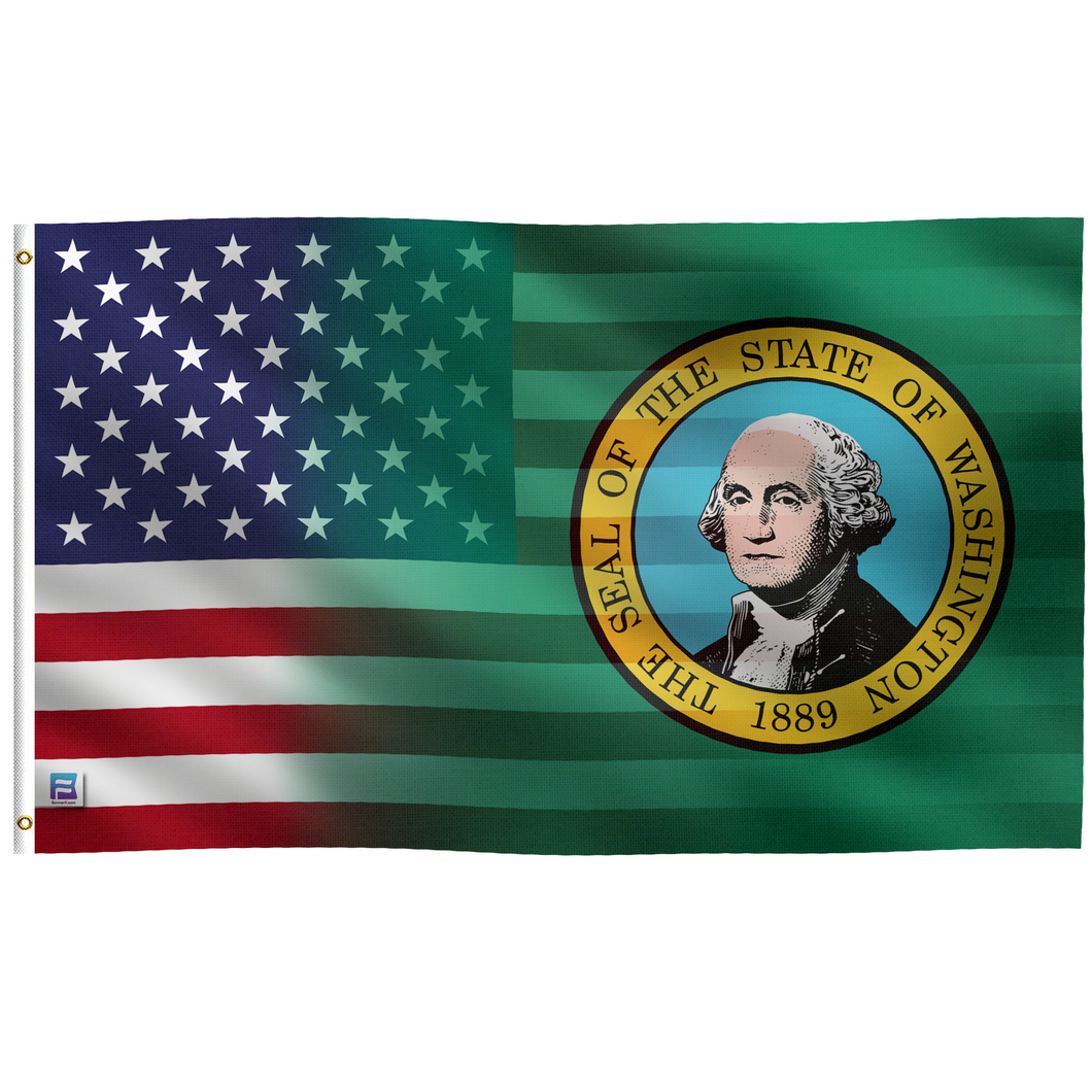 a flag with a picture of george washington on it