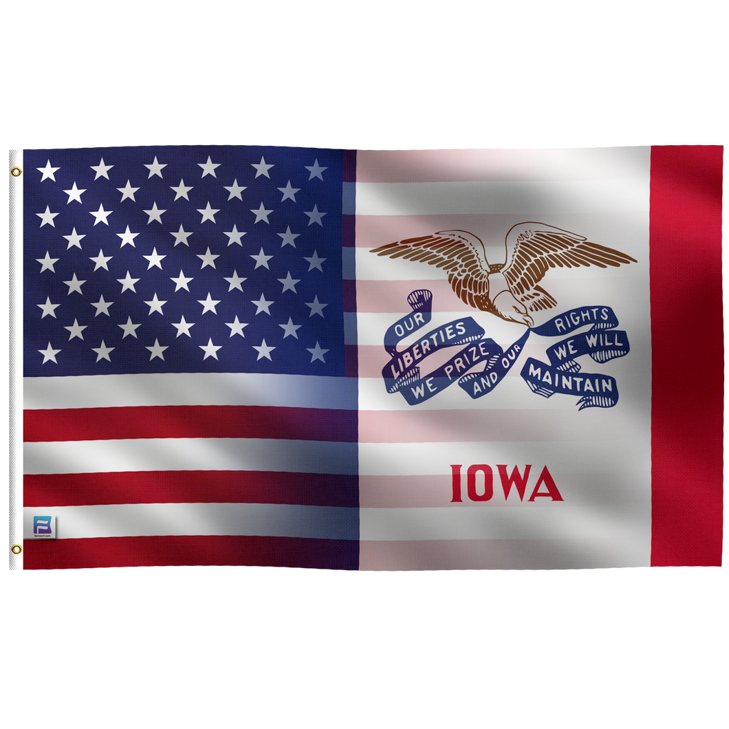 an american flag with a picture of an eagle and the words iowa on it