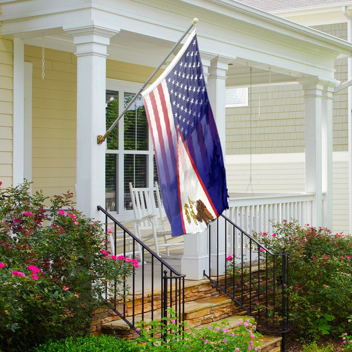 American Samoa & American Flag Blend hanging on a front porch. 