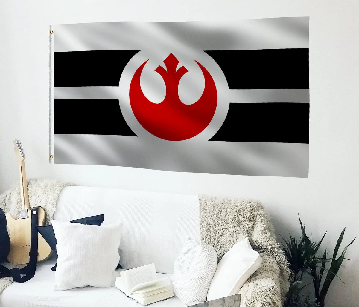 Star Wars Rebel Alliance Flag, Bannerfi house flag with black and white field and red Rebel emblem.